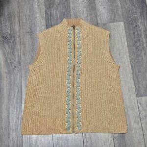 Woolrich Womens XL Full Zip Sweater Vest Cotton Blend‎ Tan Brown Clove Ribbed